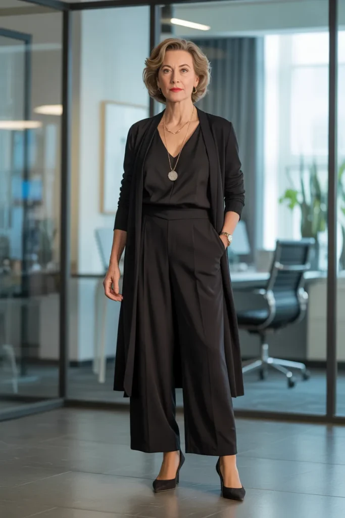 Black Jumpsuit with Long Cardigan