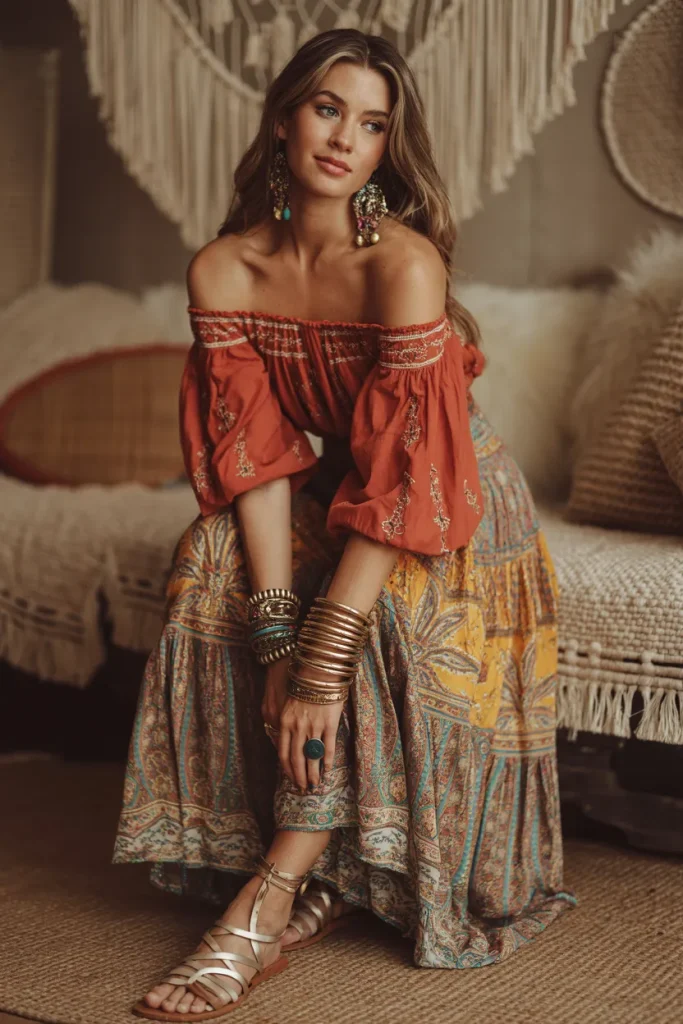 Bohemian Skirt and Off Shoulder Top Inspired by Shein