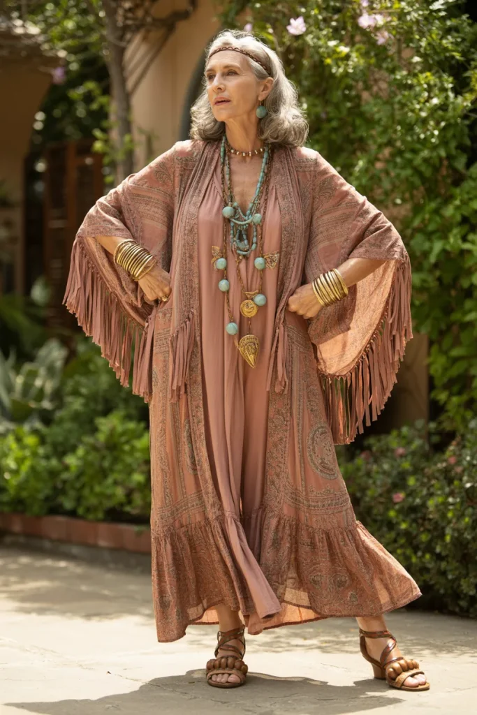Boho Style Outfit and Elegant Jewelry for Older Women