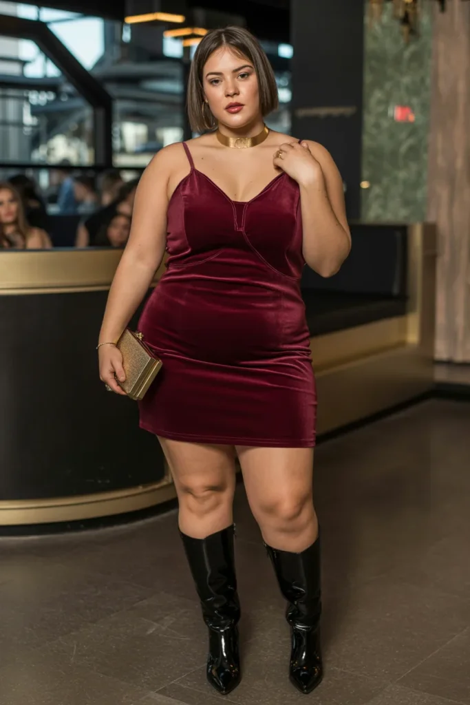 Burgundy Velvet Bodycon Dress