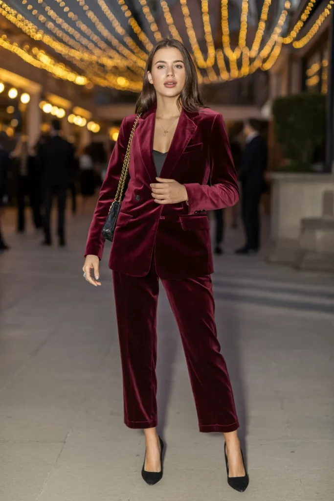 Burgundy Velvet Suit Look