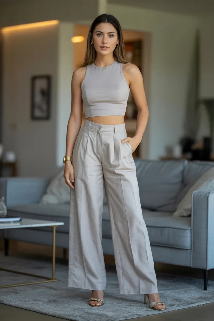Business Casual Crop Top with Formal Linen Pants
