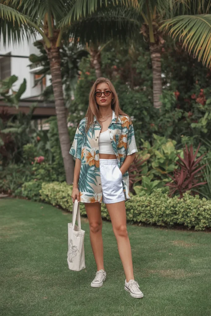 Button Down Hawaiian Shirt and White Shorts