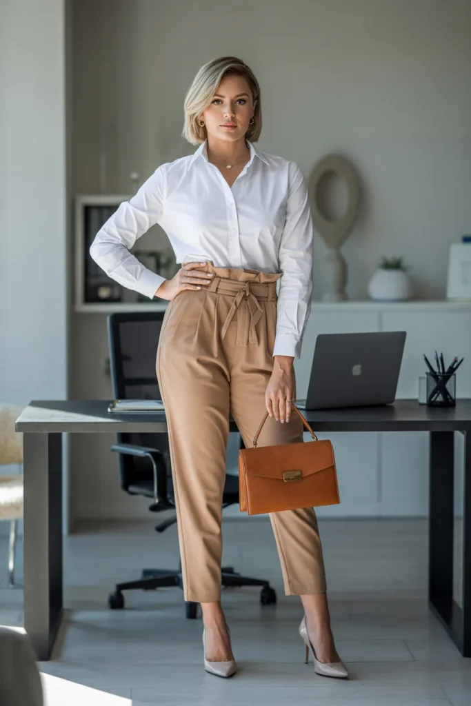 Button Down Shirt with Paper Bag Pant for Workwear