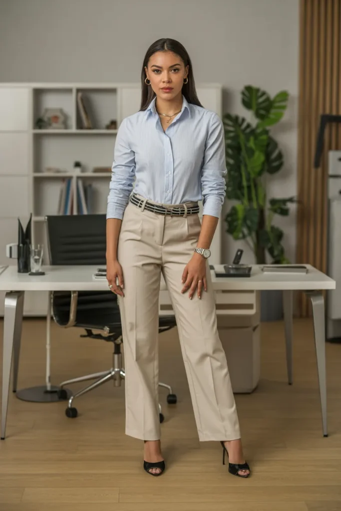 Button Down Shirt with Straight Pant and Belt
