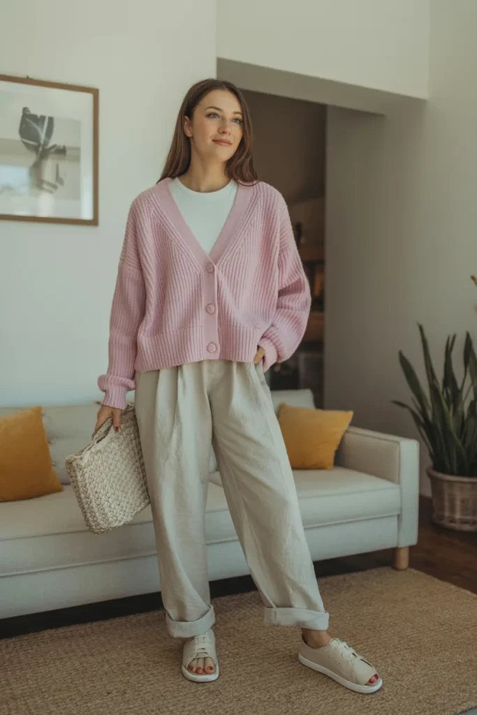 Cardigan with Linen Trousers
