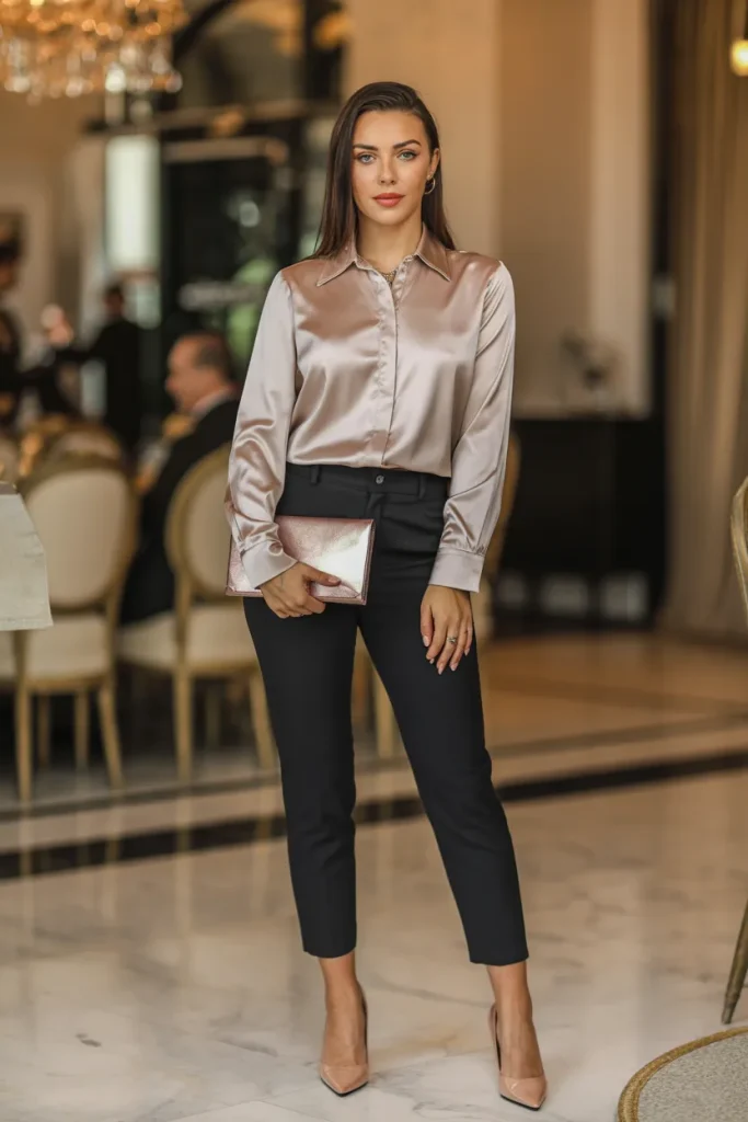 Champagne Satin Blouse Look