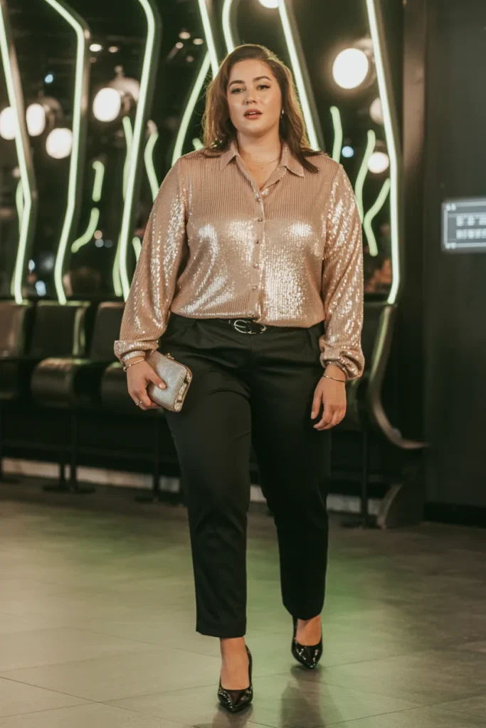 Champagne Sequin Blouse Trousers