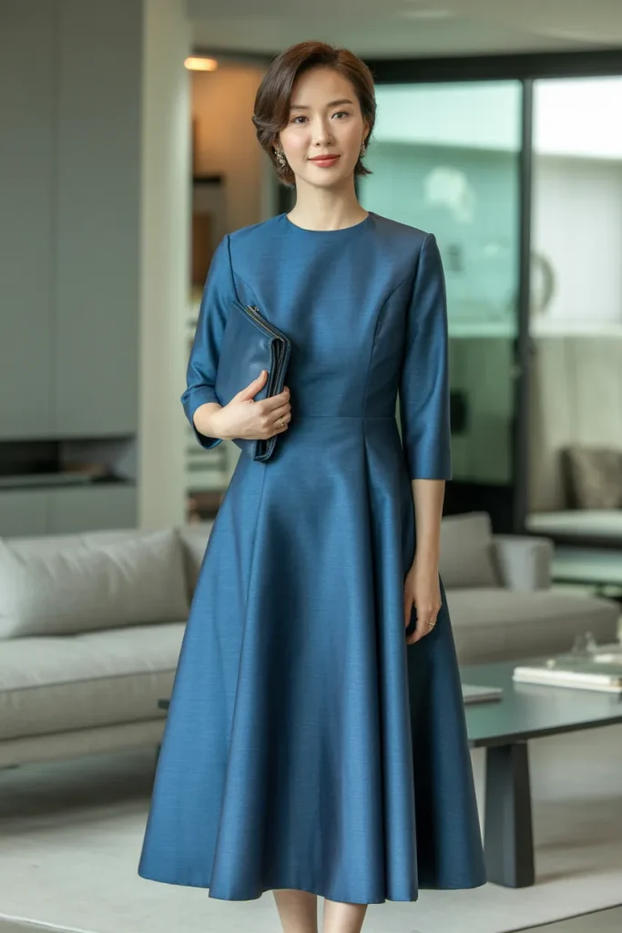 Classy Midi A line Dress with Clutch