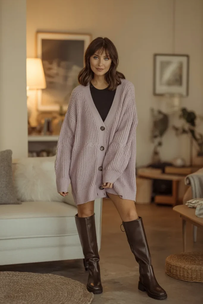 Cozy Cardigan with Knee High Boots