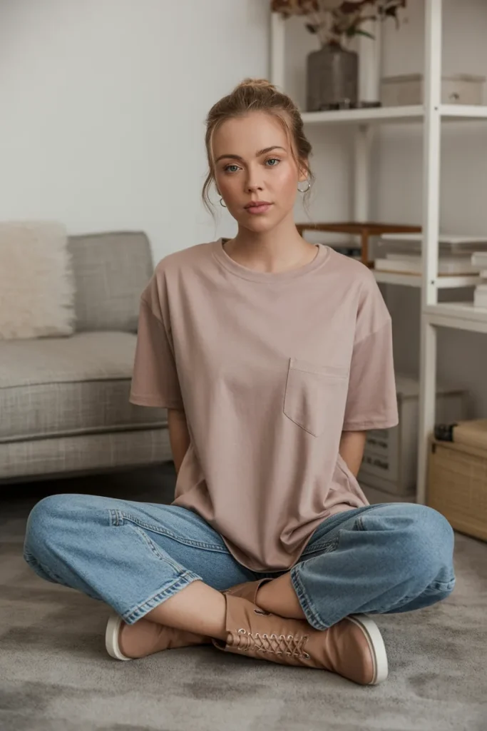 Cozy Tee with Jeans and Ankle Boots