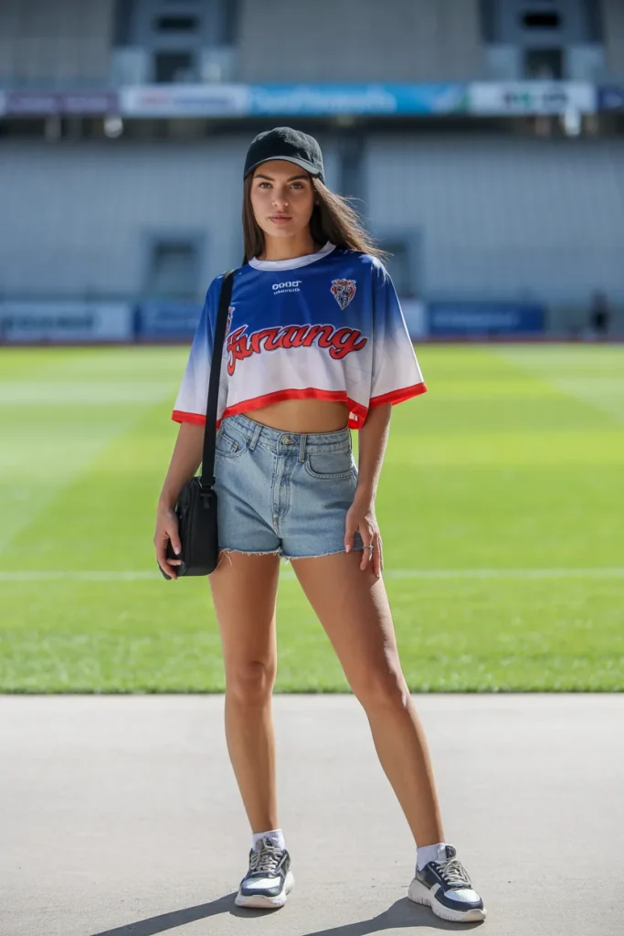 Cropped Jersey with Denim Shorts