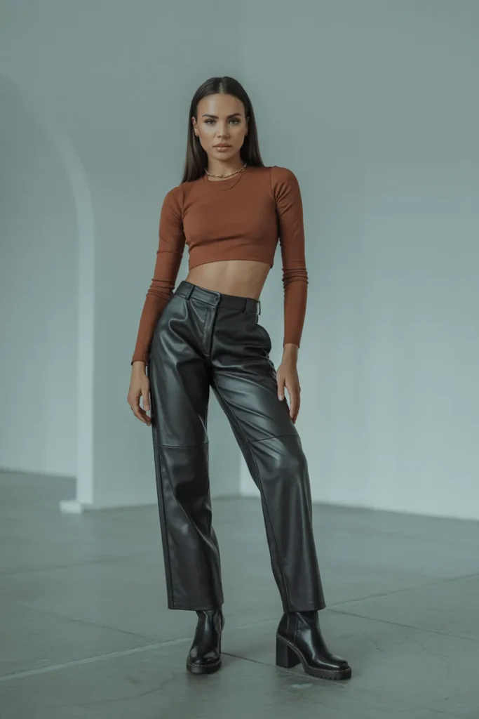 Cropped Top with Leather Pants