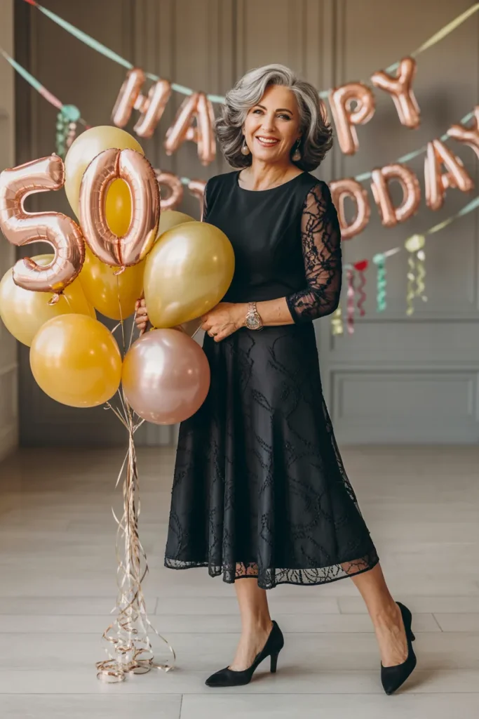Cute Black 50th Birthday Dress for Women Over 50