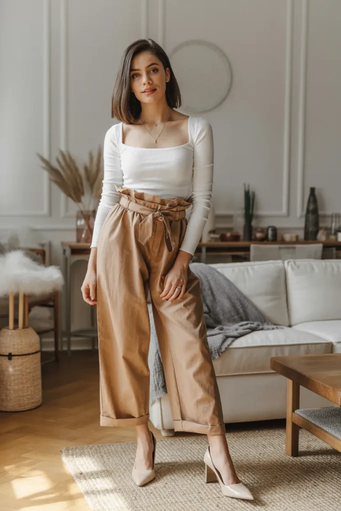 Cute Top with Paper Bag Pant