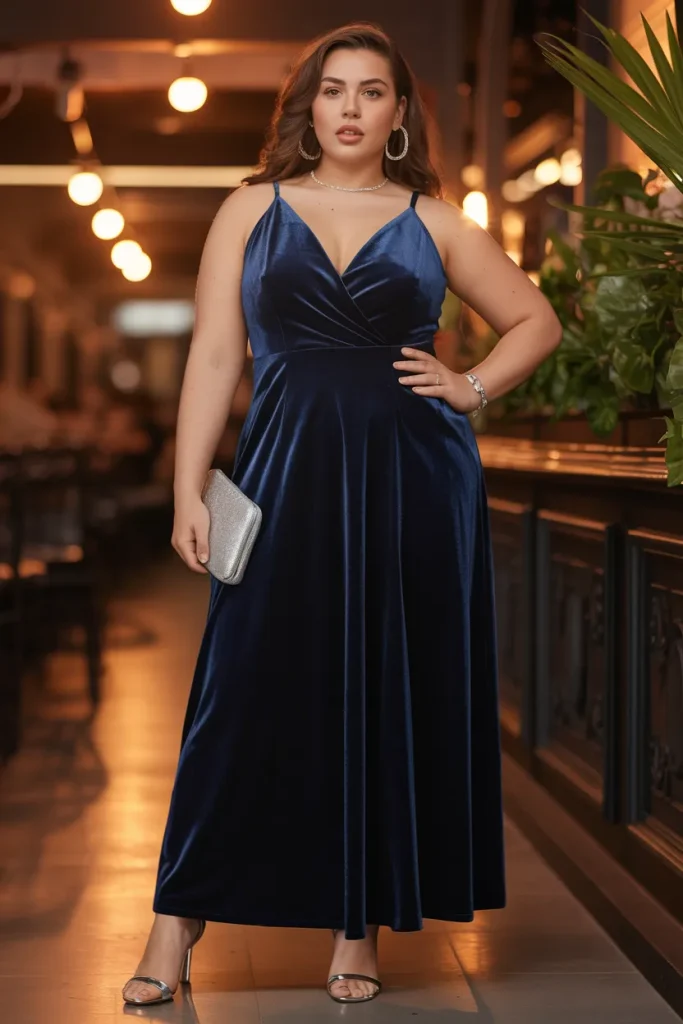 Dark Blue Velvet Maxi Dress