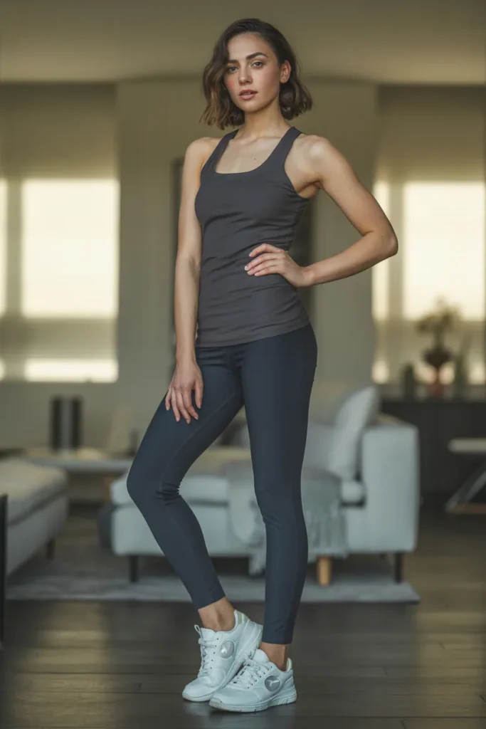 Dark Tank Top with Leggings and Shoes