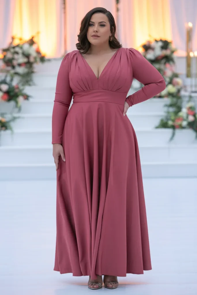Deep V Neck Long Sleeve Dress