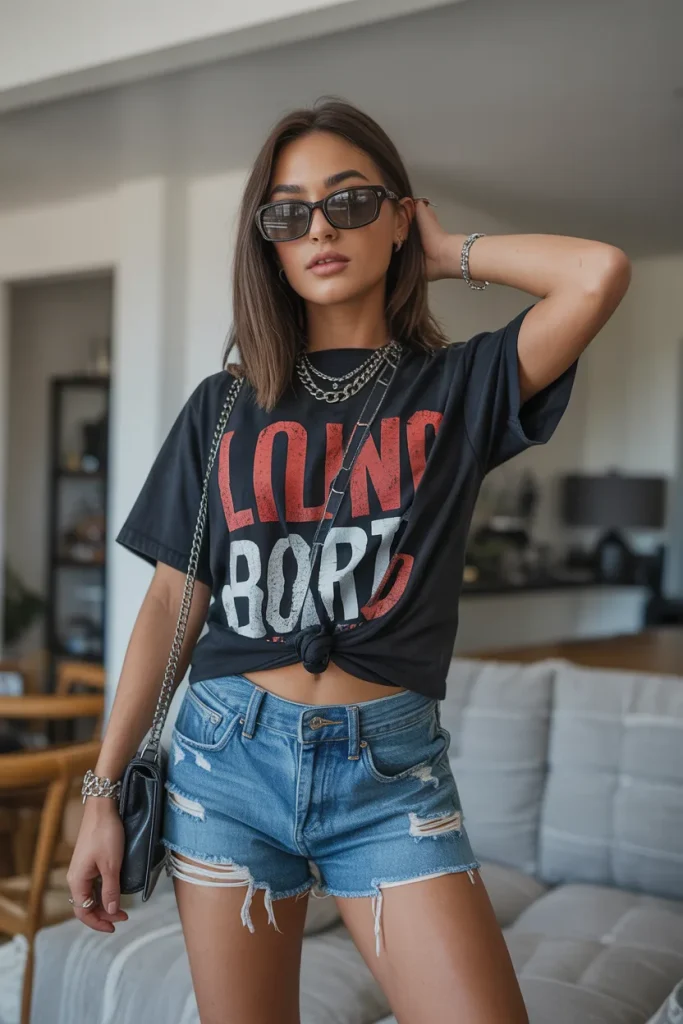 Denim Shorts and Band Tee Inspired by Levis