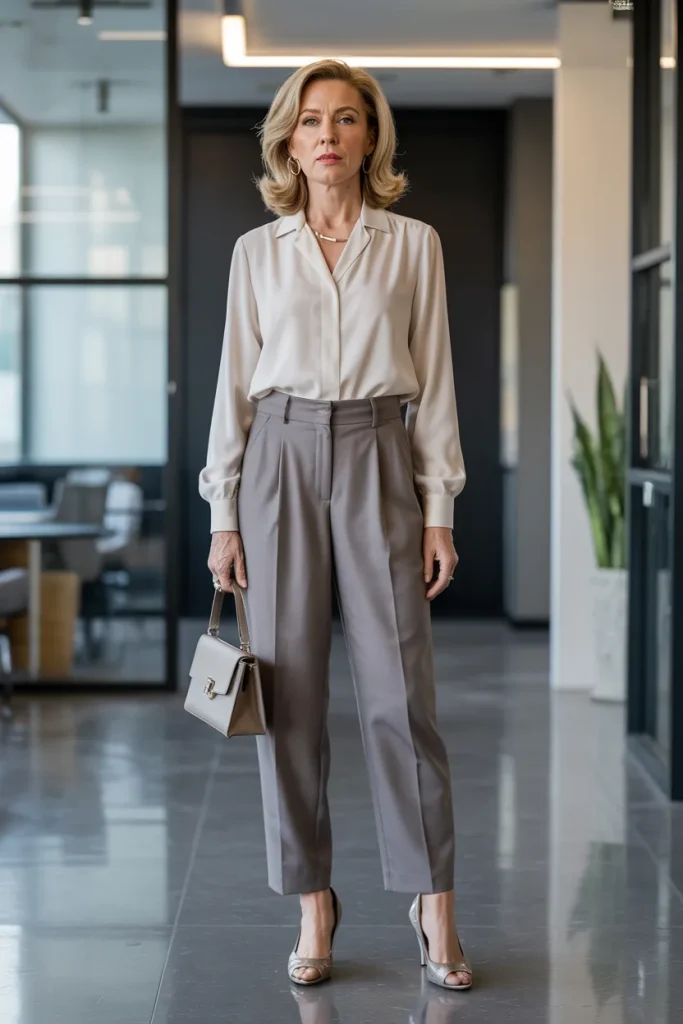 Elegant Blouse with High Waist Trousers
