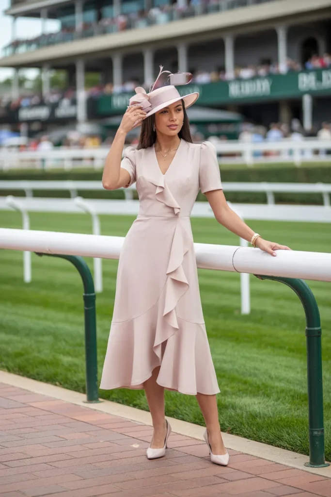 Elegant Midi Ruffle Dress with Pumps