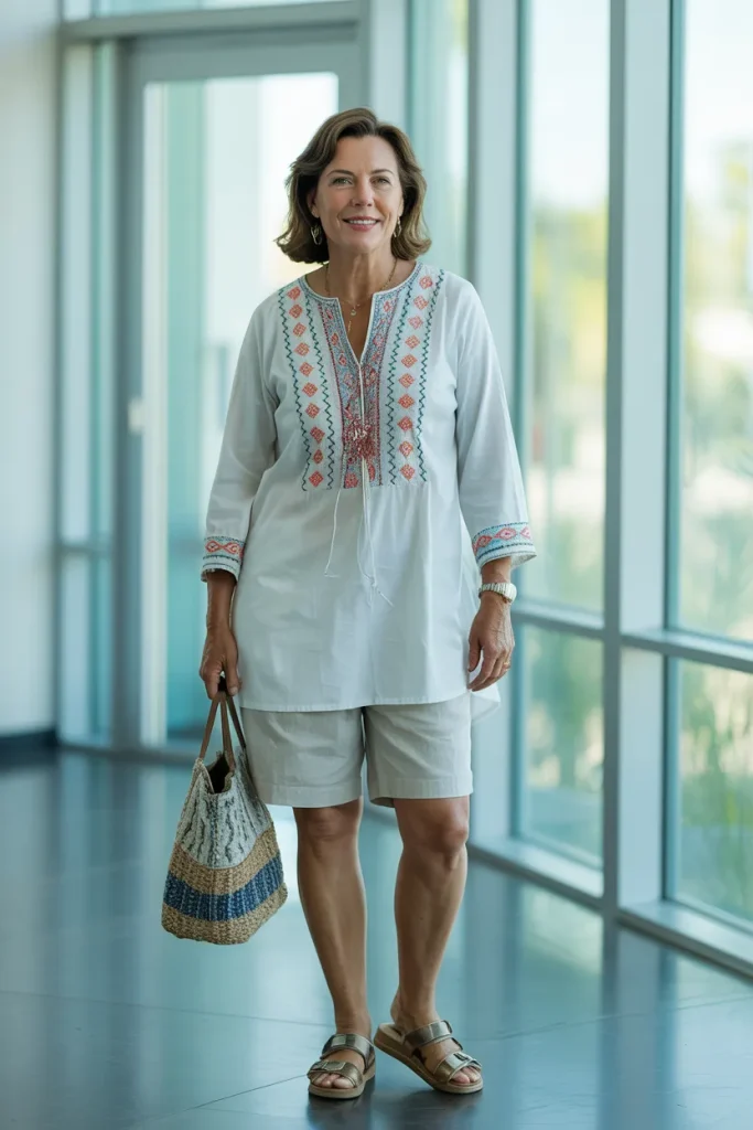 Embroidered Tunic with Linen Shorts
