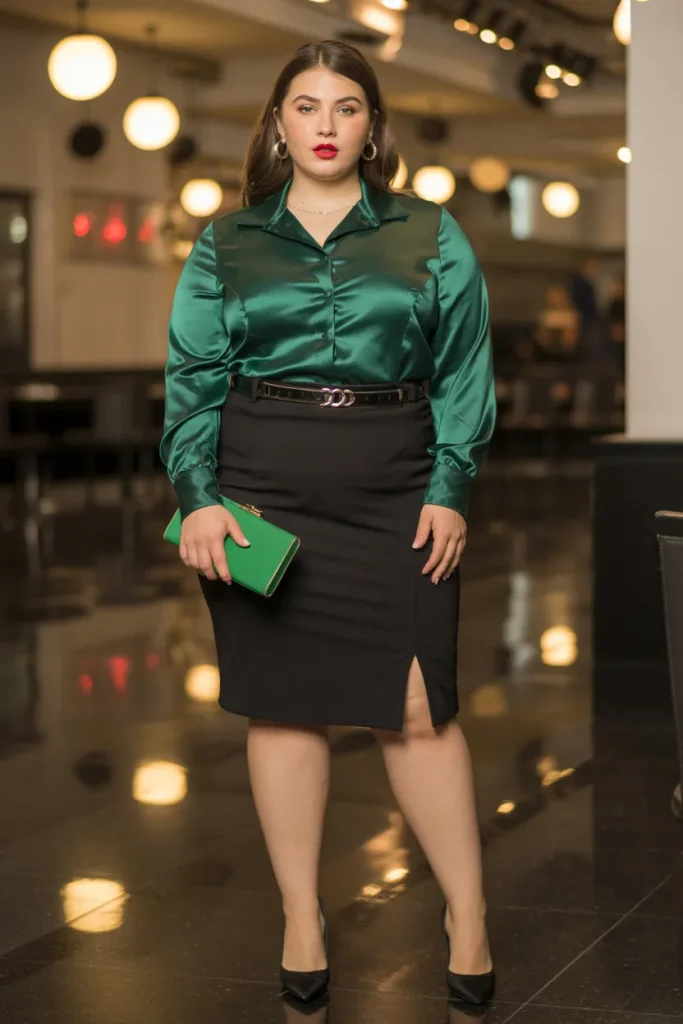 Emerald Satin Blouse Look