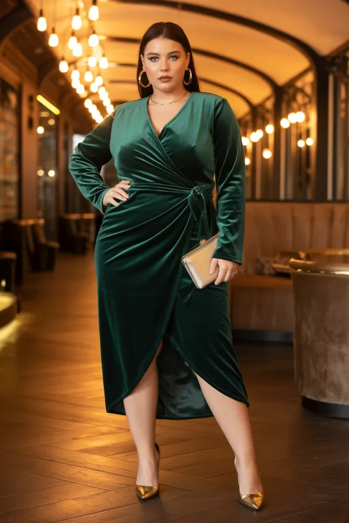 Emerald Velvet Wrap Dress