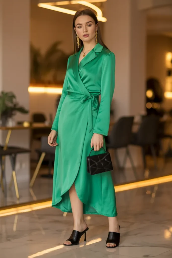 Emerald Wrap Dress Look