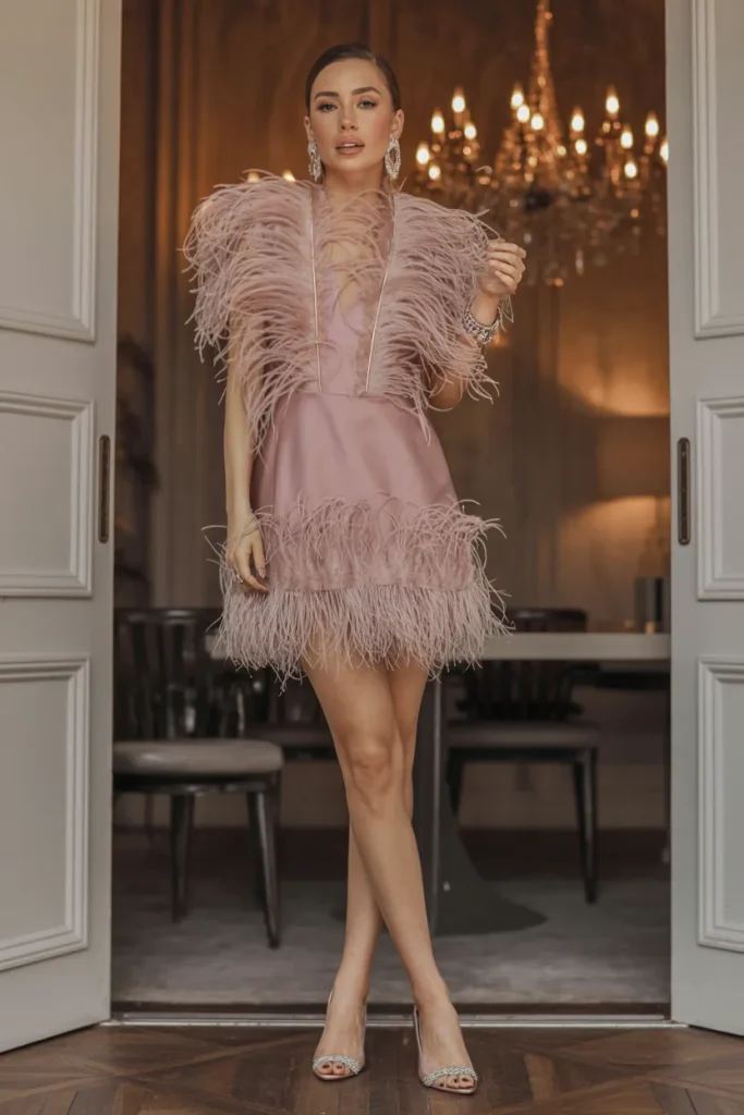 Feathered Collar Mini Dress