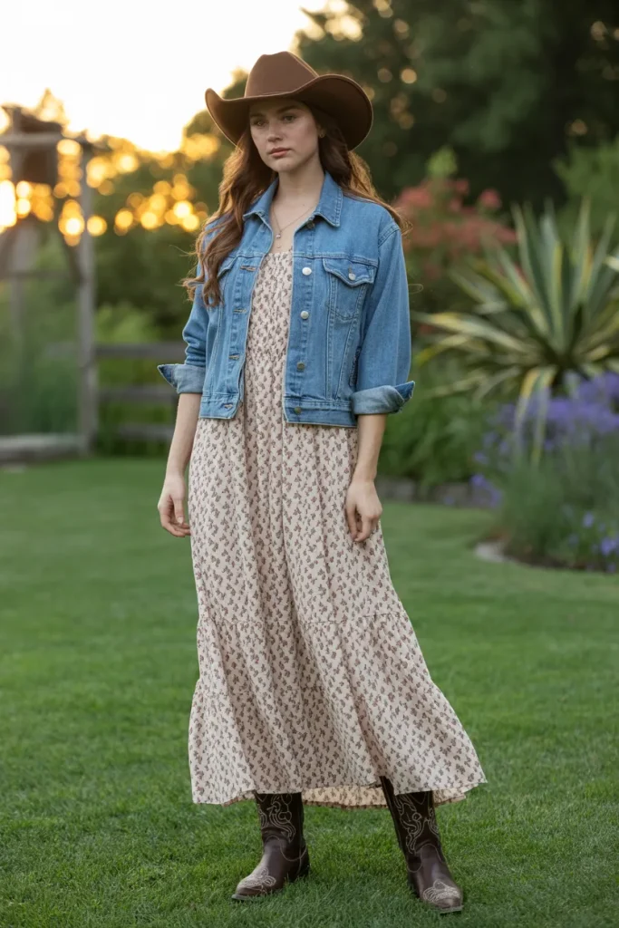 Floral Maxi Dress and Denim Jacket