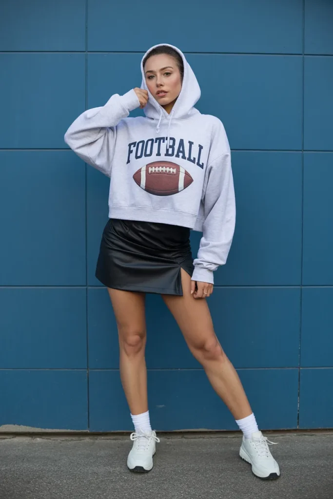 Football Cropped Hoodie with Skirt