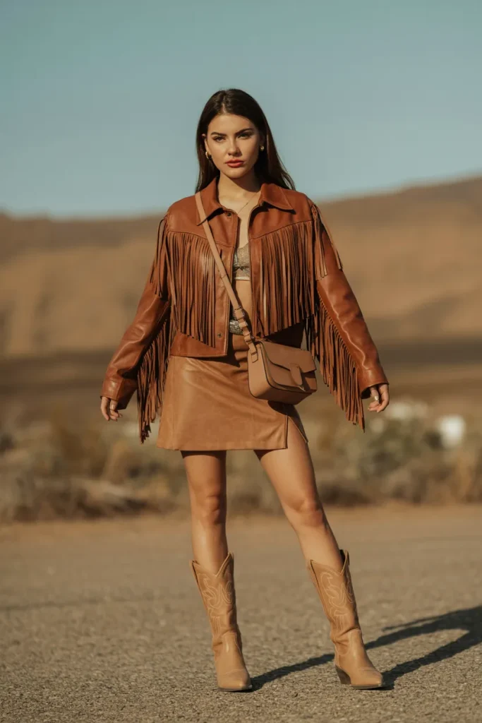 Fringe Leather Jacket and Skirt