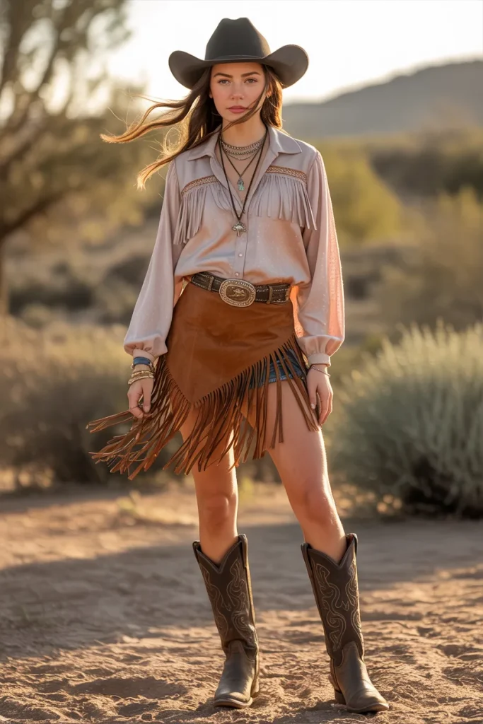 Fringe Suede Skirt and Blouse