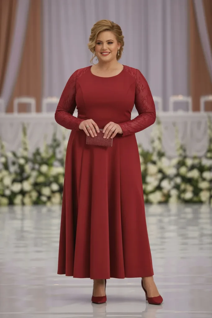 Full Sleeve Red Bridesmaid Dress