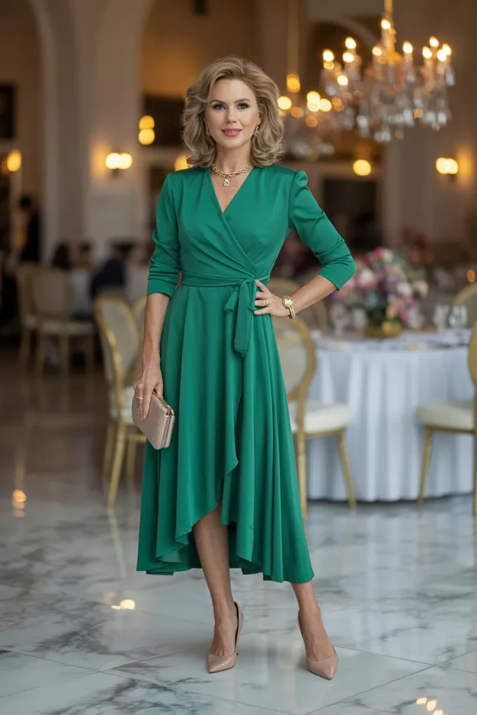 Graceful Emerald Green Wrap Dress