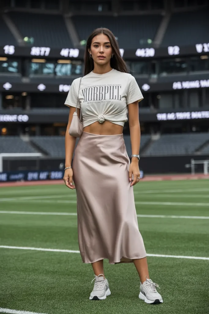 Graphic Cropped T Shirt with Slip Skirt