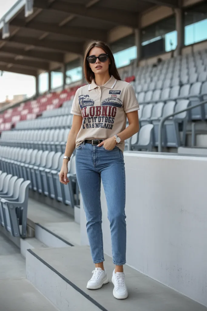 Graphic Polo T Shirt with Fitted Jeans