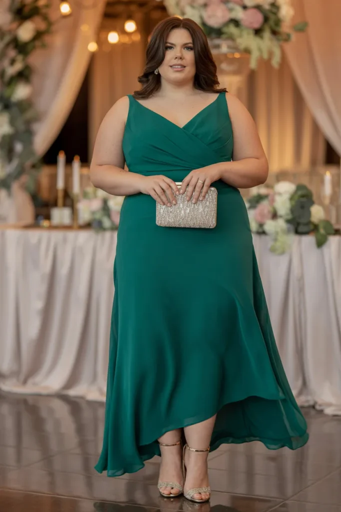 Green Bridesmaid Dress with Small Clutch