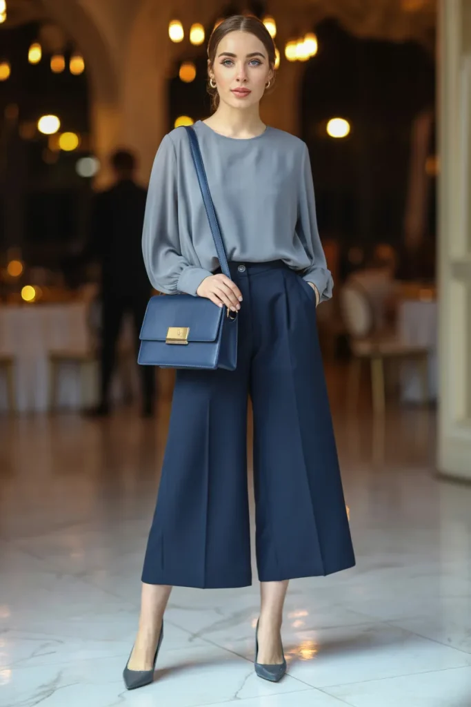 Grey Navy Culottes Look