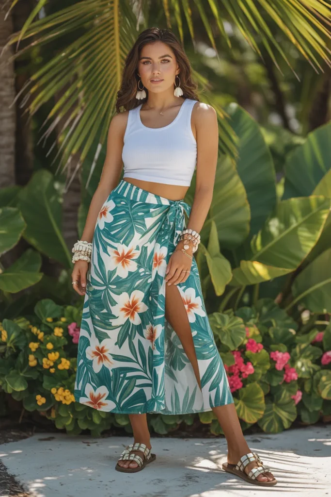 Hawaiian Print Wrap Skirt