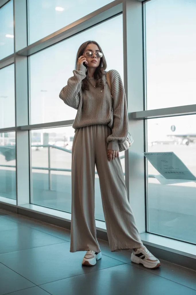 Knit Sweater with Wide Leg Pants