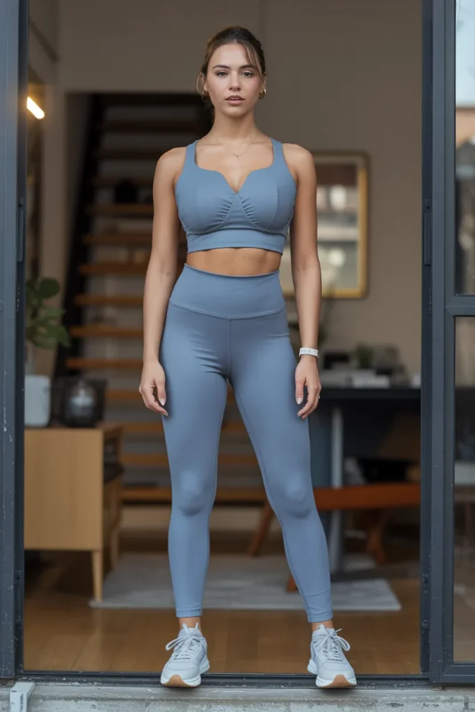 Large Bust Top with Leggings and Sneakers