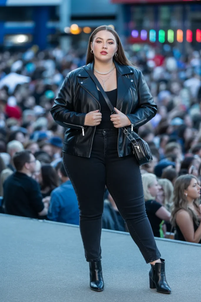 Leather Jacket with Black Jeans for Concert Outfit