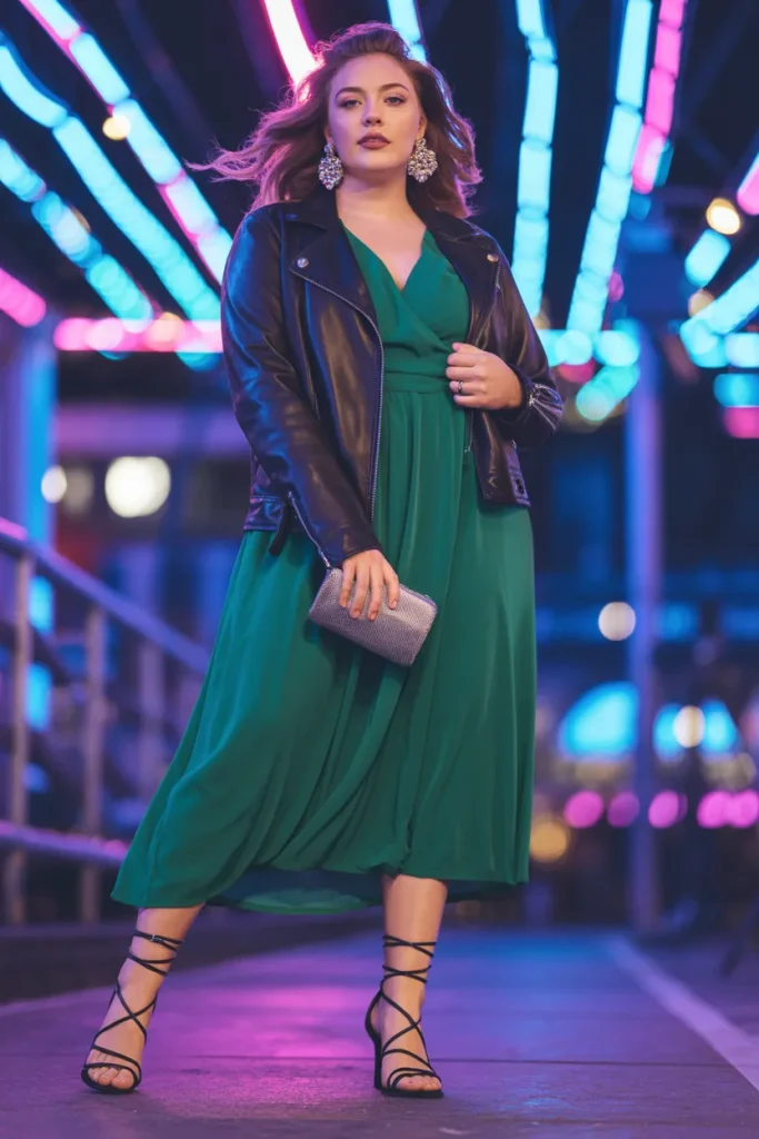 Leather Jacket with Dress for Night Concert