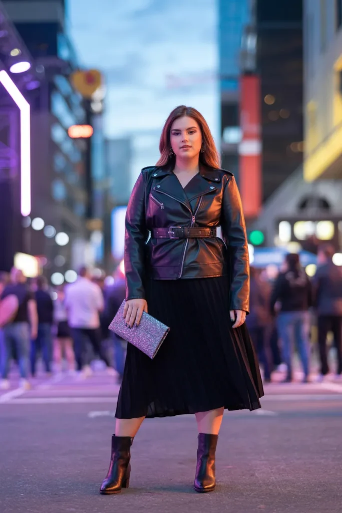 Leather Jacket with Midi Skirt for Plus Size Women