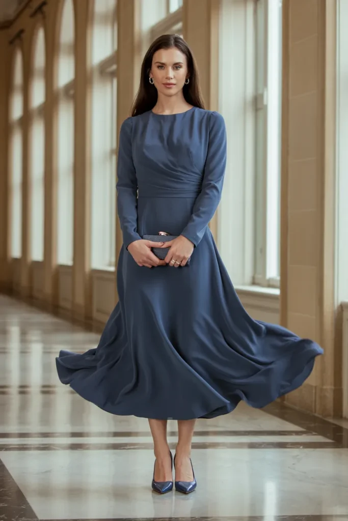 Long Fit and Flare Dress with Pumps