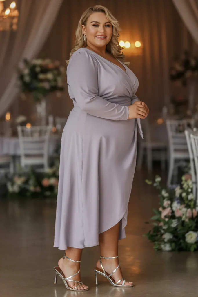 Long Sleeve Wrap Dress with Silver Heels