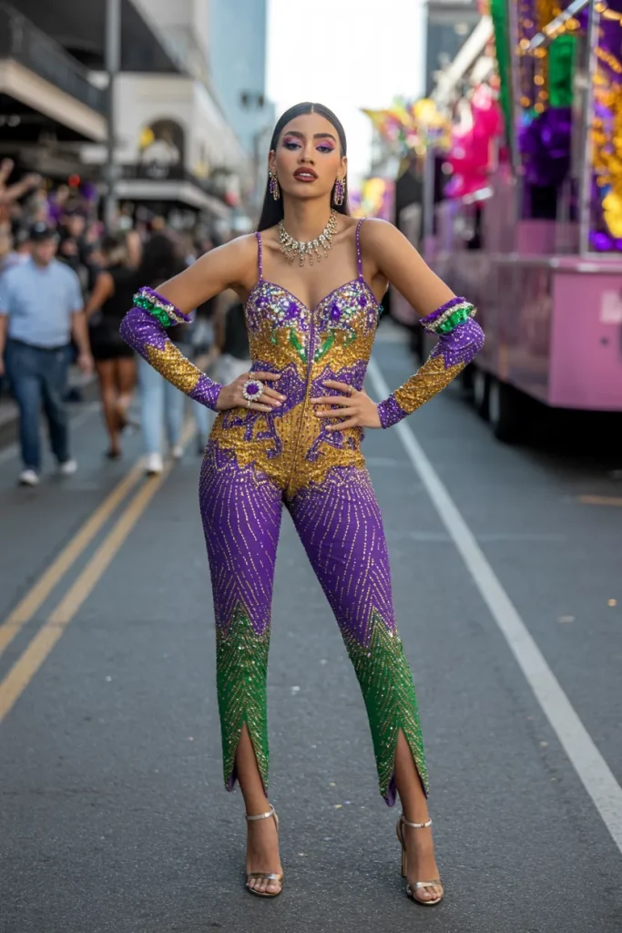 Mardi Gras Beaded Jumpsuit
