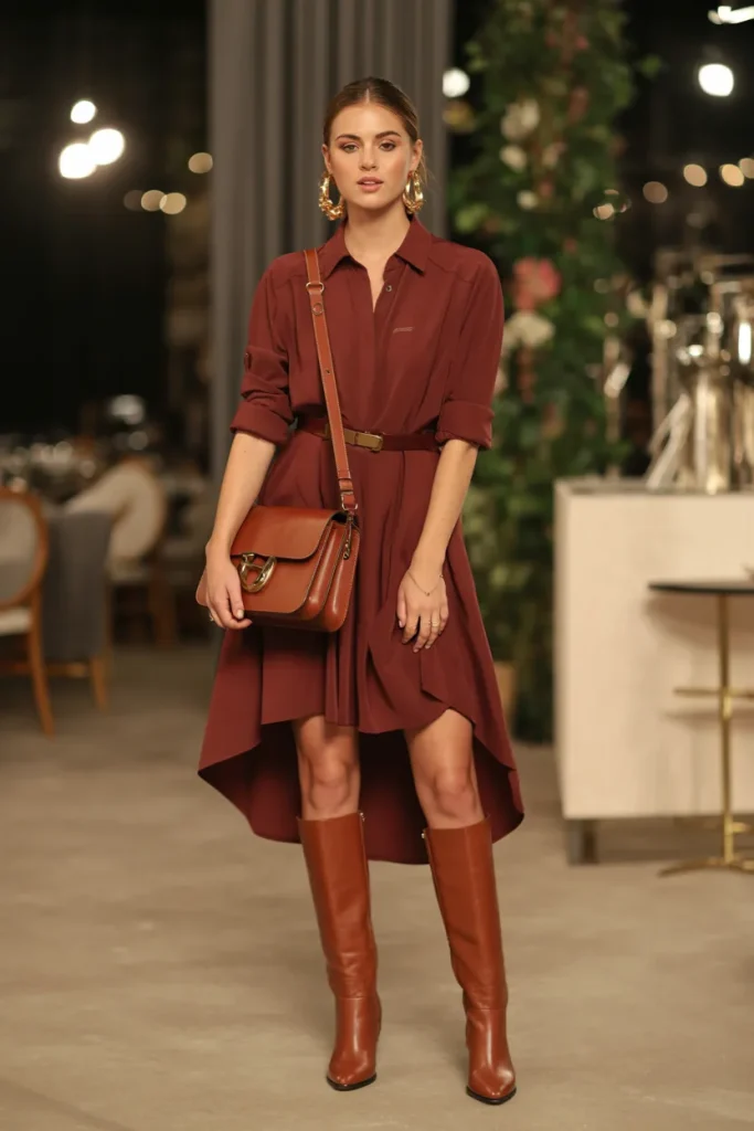 Maroon Shirt Dress Look